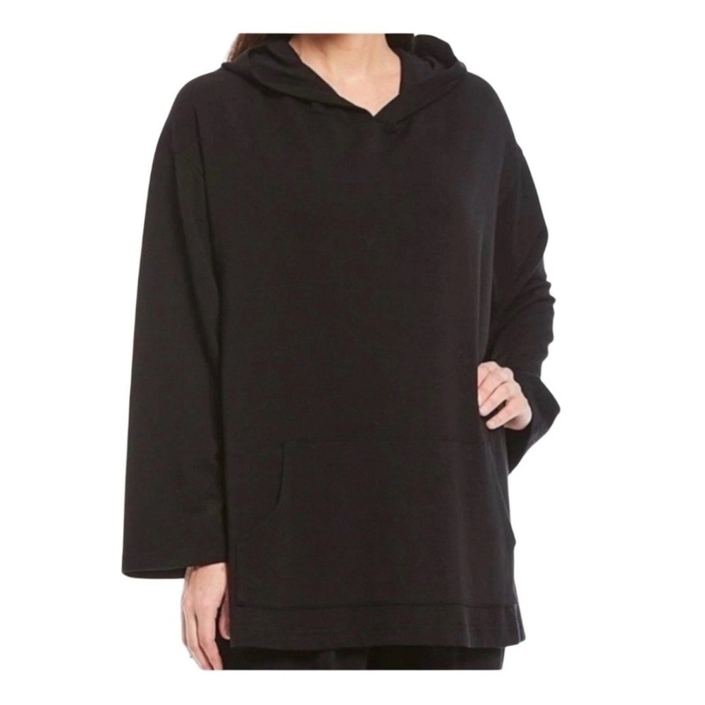 Bryn Walker Black Bamboo Organic Cotton Oversized Hooded Shirt 2X Lagenlook USA